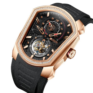 Watch ESDIN&ACTION CLUB TOURBILLON Super Fashion 2021-2022,  96 Diamond's 0.12 carat Tourbillon Men Wristwatches Seagull Movement Luminous Hand Clock Genuine Rubber Rectangle