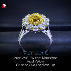 RING GIGAJEWE OVAL Customized Total 3.5ctw 7mmX9mm Vivid Yellow  Crushed Oval Cut Moissanite VVS1 18K White Gold Ring Jewelry Gift