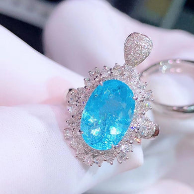 MISSING CAT WOMEN RING H725 Paraiba Tourmaline Gemstone 4.55carat , Decorate with diamonds, Pure 18K White Gold Jewelry Certificate Pendant Necklaces