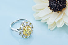 Load image into Gallery viewer, RING GIGAJEWE OVAL Customized Total 3.5ctw 7mmX9mm Vivid Yellow  Crushed Oval Cut Moissanite VVS1 18K White Gold Ring Jewelry Gift
