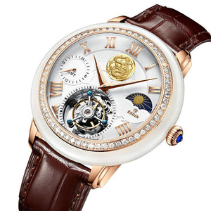 Limited Edition Watch SEAKOSS&ESDIN TOURBILLON Men Natural Jade Tourbillon Watches Super Luxury 60 Diamonds 0.15carats 24K Gold Coin