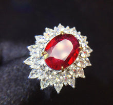 Load image into Gallery viewer, Ring Natural Red Ruby 3.01ctw, cover with Diamonds 2.50ctw, with Pure 18K white Gold Jewelry Anniversary Female
