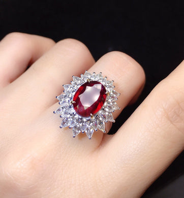 Ring Natural Red Ruby 3.01ctw, cover with Diamonds 2.50ctw, with Pure 18K white Gold Jewelry Anniversary Female