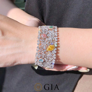 GIA BRACELET WOMEN'S GEMSTONES 11 pcs of Colored Diamonds total 7.67ct Solid 18K Gold  Gemstones Jewellery Bracelets for women Fine Bracelet