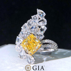 GIA Ring Yellow Diamond 3.00ct Fancy Light Yellow Diamonds Solid 18K Gold Female&#39;s Diamond Wedding Engagement Rings for Women