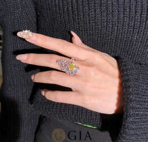 GIA Ring Yellow Diamond 3.00ct Fancy Light Yellow Diamonds Solid 18K Gold Female&#39;s Diamond Wedding Engagement Rings for Women