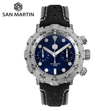 San Martin Limited Edition  2020 Men Diver Titanium Grade 5 Men Mechanical  Swiss ETA 7753 Chronograph Sapphire Shark Leather Limited Edition Relojes