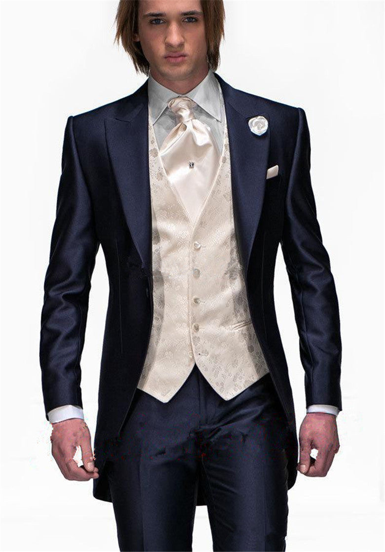 Latest Coat Pant Designs Navy Blue Formal Wedding Suit For Men