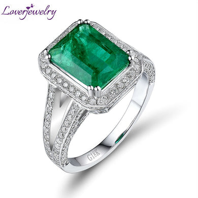 LUXURY LOVERJEWELRY RING WOMEN  Diamond3.25ct Solid 18Kt White Gold Natural Diamond Emerald Ring Emerald Cut 8x10mm Wedding Rings Gemstone Fine Jewelry