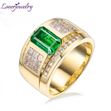 2020 Rings UNISEX LOVERJEWELRY Luxurious Natural Colombia Emerald  Lovers' Ring Real 14Kt Yellow Gold Wedding Genuine Diamonds Jewelry