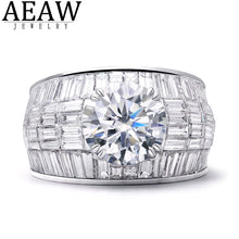 Load image into Gallery viewer, AEAW DIAMOND WOMEN RING, 2.0carat*8mm Round Excellent Cut Moissanite Diamond, Side Diamond 1.50carat Side stone natural Diamond  Engagement Wedding Ring, Solid 18k White Gold