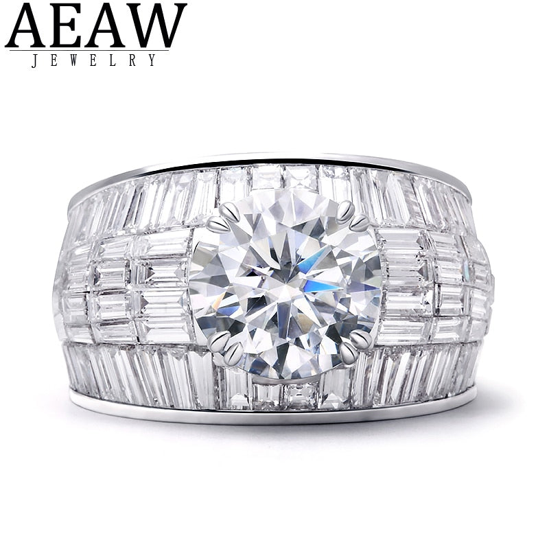 AEAW DIAMOND WOMEN RING, 2.0carat*8mm Round Excellent Cut Moissanite Diamond, Side Diamond 1.50carat Side stone natural Diamond  Engagement Wedding Ring, Solid 18k White Gold