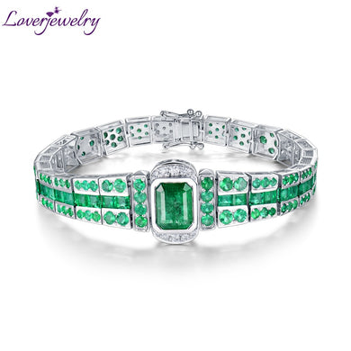 LUXURY UNISEX 2020  Diamond Green Emerald Bracelet Solid White gold 18carat Green Emerald : 100% Natural Carat Weight:10.82ct(Main stone:4.06ct) Diamonds: Natural Diamonds Carat Weight:2.537ct Emerald Gemstone  Bracelet Genuine Diamond Classic