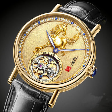 SEAKOSS TOURBILLON Super Luxury Gold 0.5 24K Gold Coin back watch No.1 Watches Men Natural 48Diamonds 0.05ct. 11 blue sapphire 0.05ct. 1 big blue sapphire 0.50ct. Hand Wind Inlaid with Natural Jade