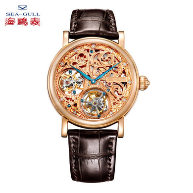 SEAG-GULL LIMITED EDITION WATCH MEN  Tourbillon SERIES Style: Business Luxury Mechanical Watch Hollow Case Material: 18K Yellow Gold