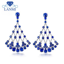 Load image into Gallery viewer, EARRING LANMI Blue Sapphire 11.95ctw, Natural Diamonds ctw:0.602ctw, Luxury Design Solid 18K White Gold