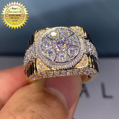 Ring Men SWEET COLOURFUL luxury 18K Yellow Gold, 112 Moissanite Diamond 1 carat size Color 