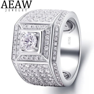 Ring AEAW jewelry Men Natural 154 Diamond 0.5carat, 1 Diamond Center Stone 1.2carat Side Stone Diamond Engagement Men Ring 14K Real White Gold