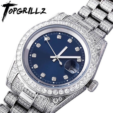 TOPGRILLZ Watch Men's Luxury 18k White Gold Kristal Zirconia Diamond 25carat Iced Presidential
