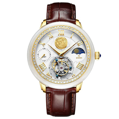 Limited Edition Watch SEAKOSS&ESDIN TOURBILLON Men Natural Jade Tourbillon Watches Super Luxury 60 Diamonds 0.15carats 24K Gold Coin