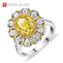 Load image into Gallery viewer, RING GIGAJEWE OVAL Customized Total 3.5ctw 7mmX9mm Vivid Yellow  Crushed Oval Cut Moissanite VVS1 18K White Gold Ring Jewelry Gift