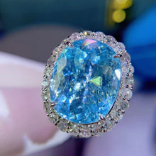 Load image into Gallery viewer, Ring H317 Natural Stone Paraiba Tourmaline Gemstones 17.95ctw, cover with diamonds,  with Pure 18K white Gold