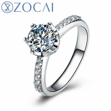 ZOCAI Ring Women Real Natural Diamond 1.0 Carat D-E/VVS; Round Cut 12 Diamonds 0.18 Carat;  Wedding Women Ring 18K White Gold AU750