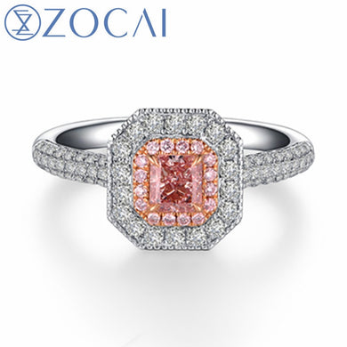 ZOCAI Brand Wedding women Ring  natural GIA certificated main stone 0.36 CT FANCY PINK / SI1 18k white gold (AU750)engagement ring